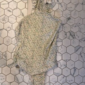 Floral Ruffle One-Piece Swimsuit - Cream/Pink/Green